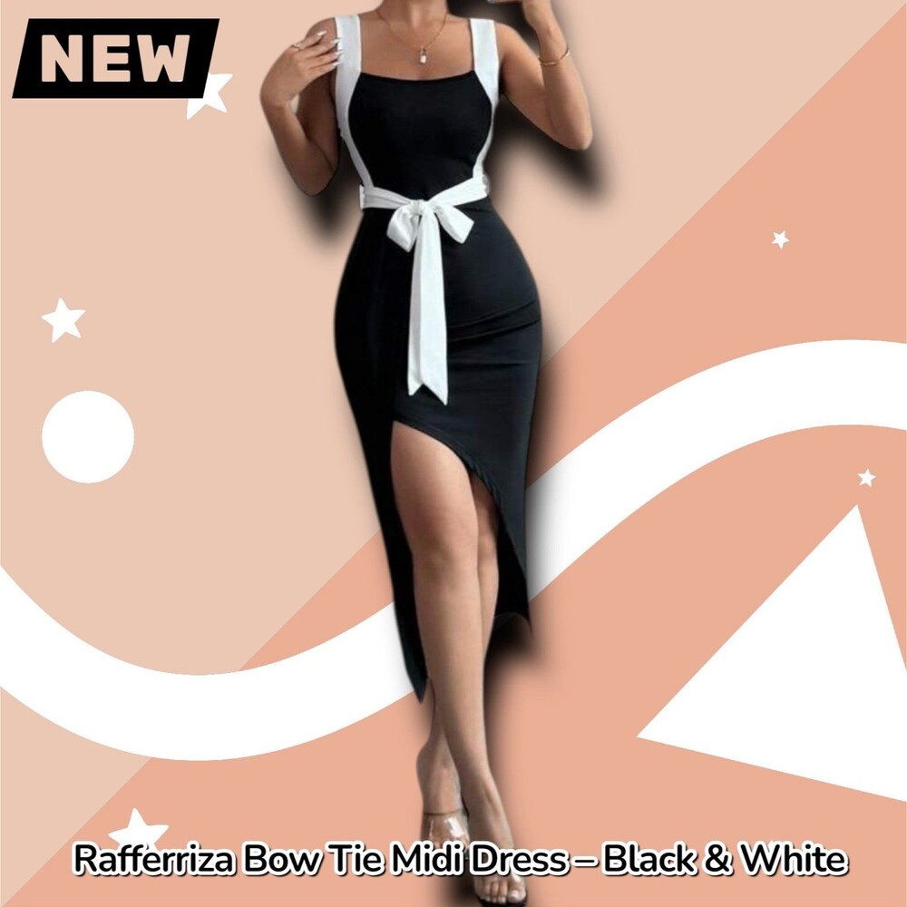 New Rafferriza Asymmetric Bow Tie Midi Dress - Small – Black & White - Picture 3 of 4